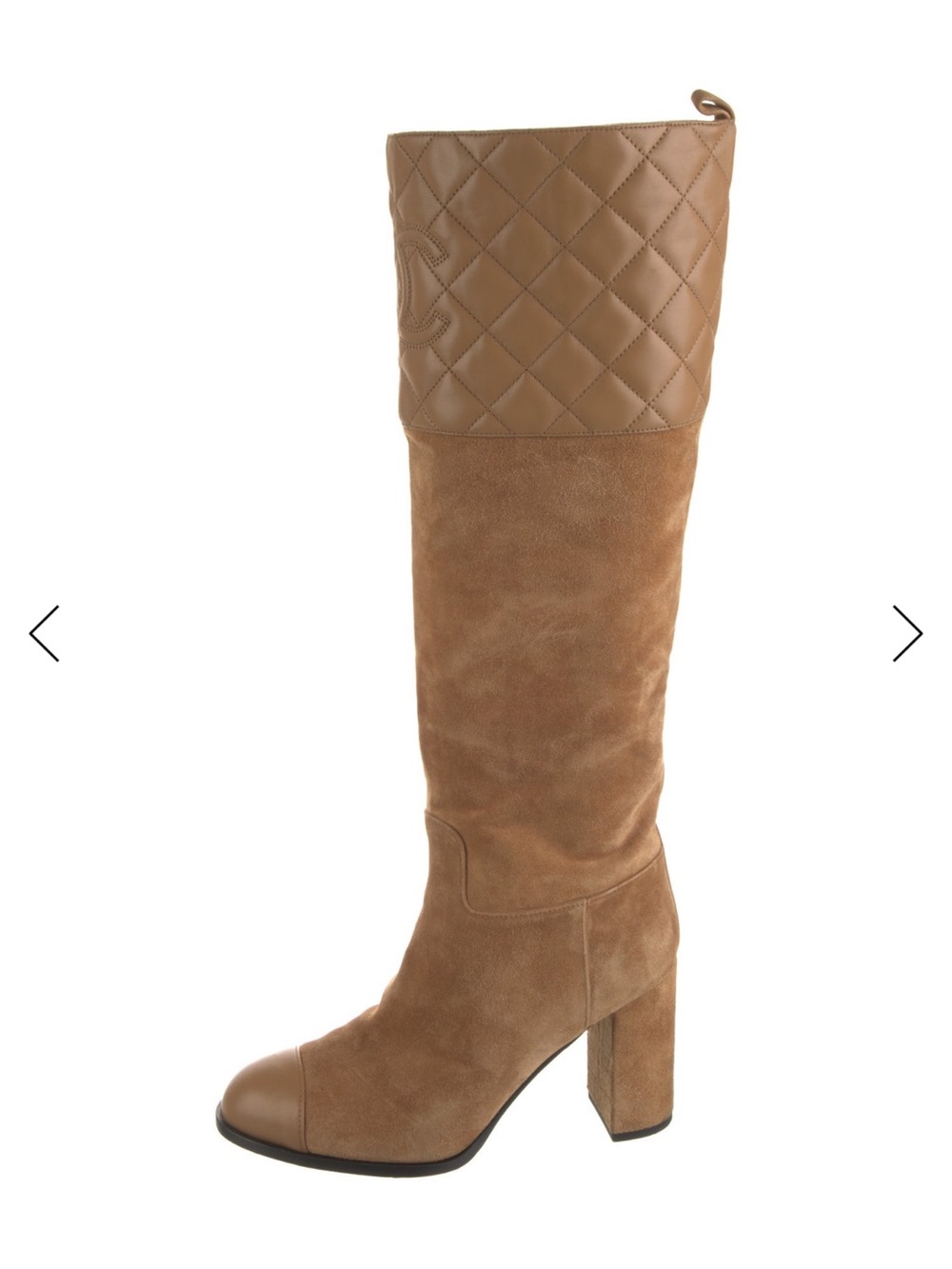 RARE CHANEL Tan Quilted Suede & Leather Knee Boot - Picture 4 of 6